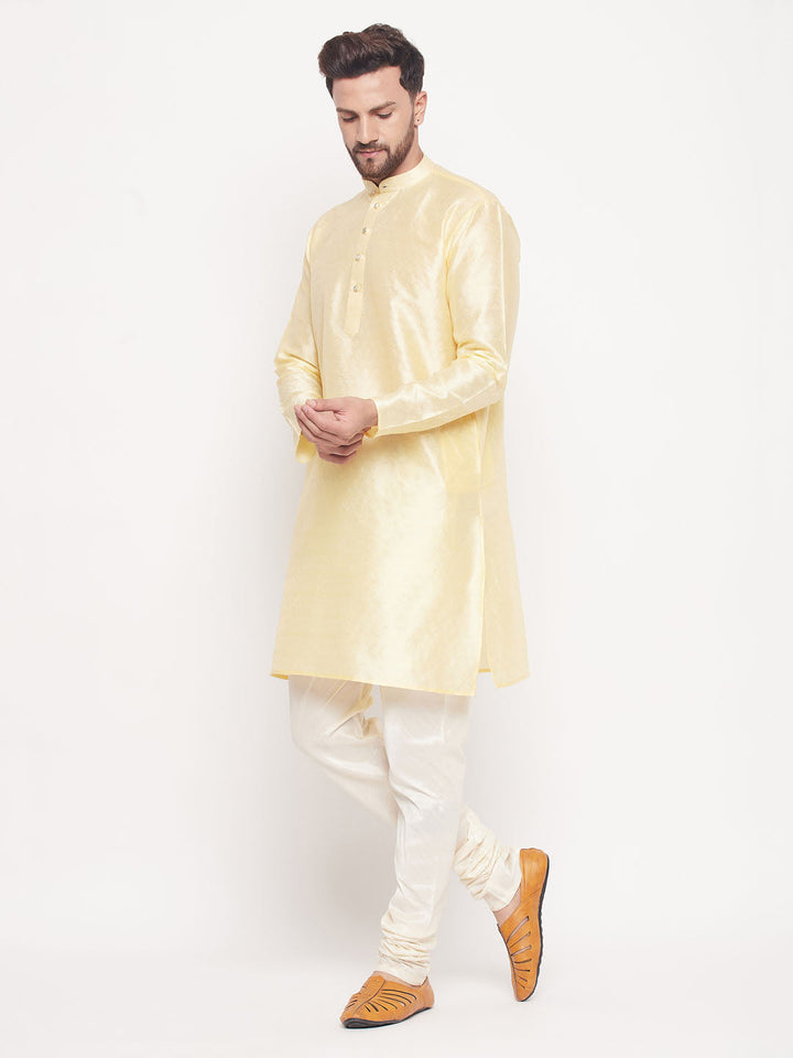 Sarvati Men's Beige Woven Kurta Pyjama Set