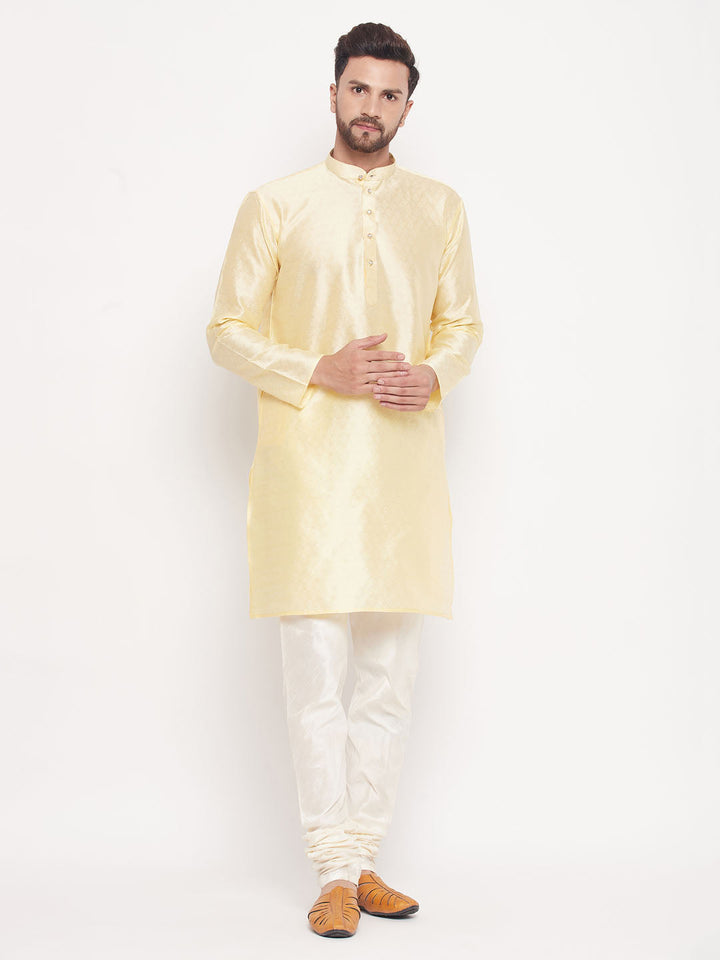 Sarvati Men's Beige Woven Kurta Pyjama Set