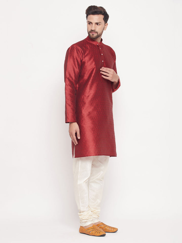 Sarvati Men's Maroon Woven Kurta Pyjama Set