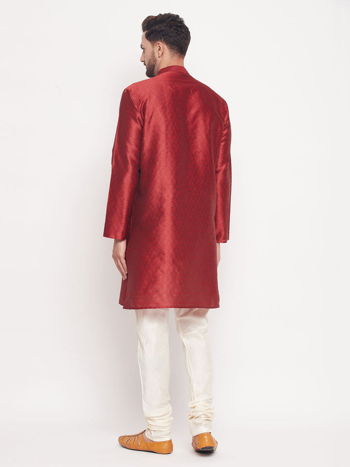 Sarvati Men's Maroon Woven Kurta Pyjama Set