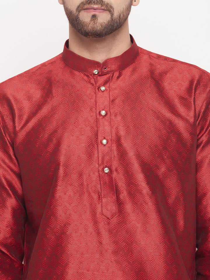 Sarvati Men's Maroon Woven Kurta Pyjama Set