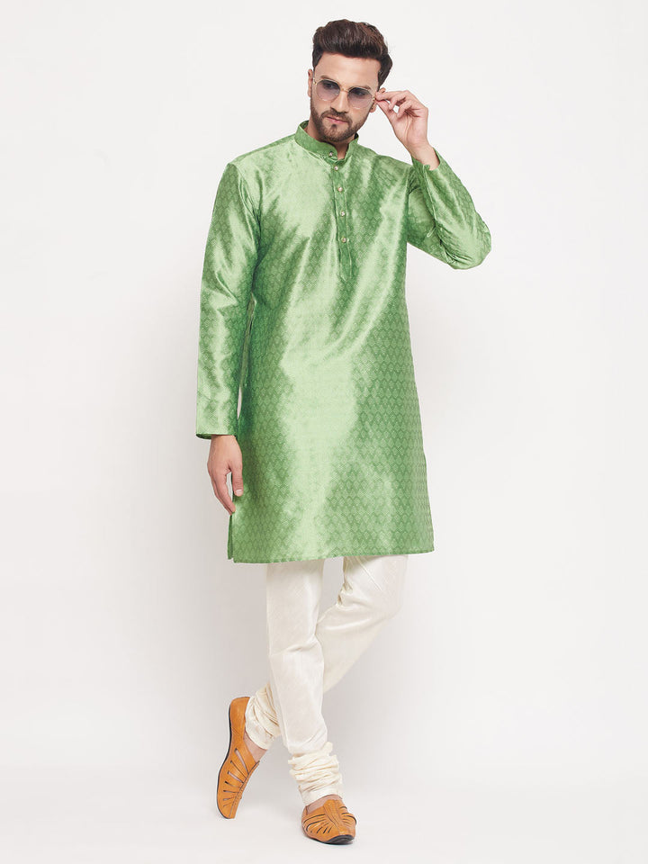 Sarvati Men's Mint Green Woven Kurta Pyjama Set