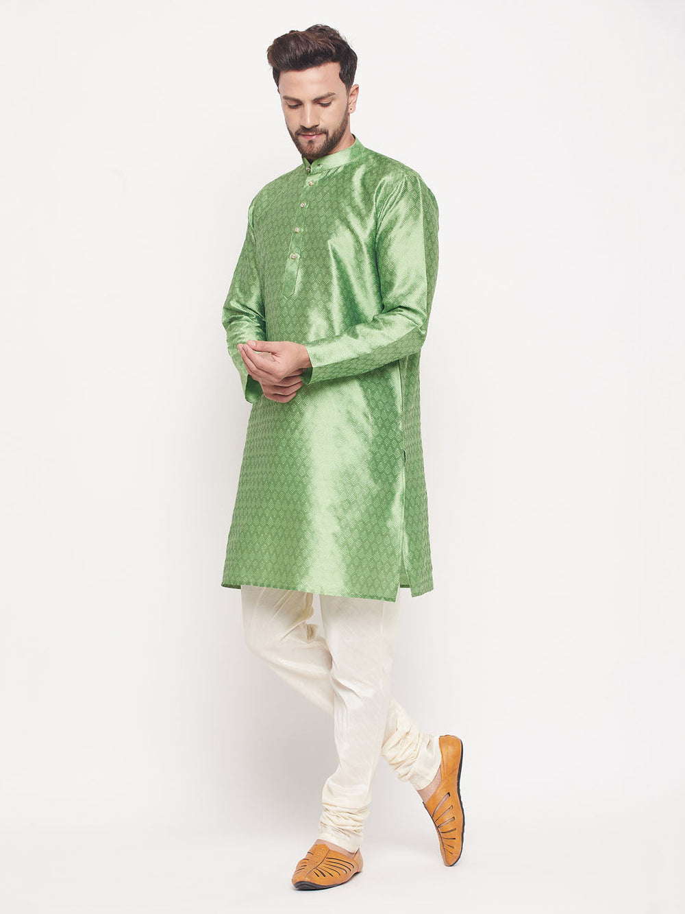 Sarvati Men's Mint Green Woven Kurta Pyjama Set