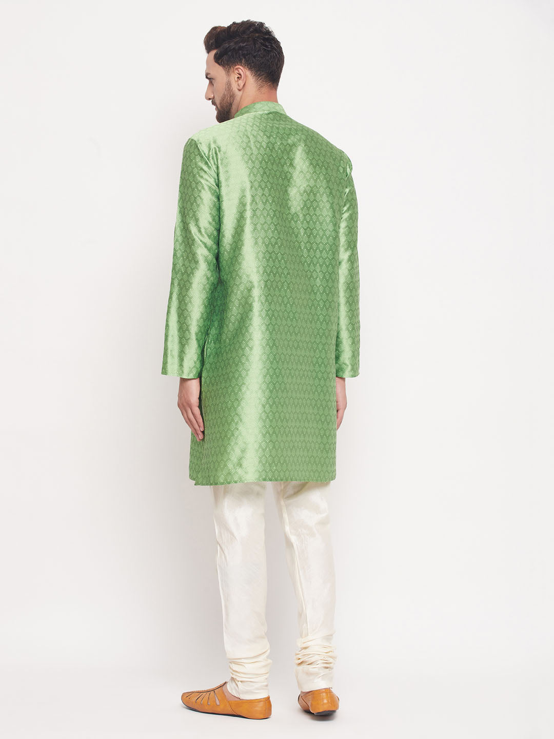 Sarvati Men's Mint Green Woven Kurta Pyjama Set