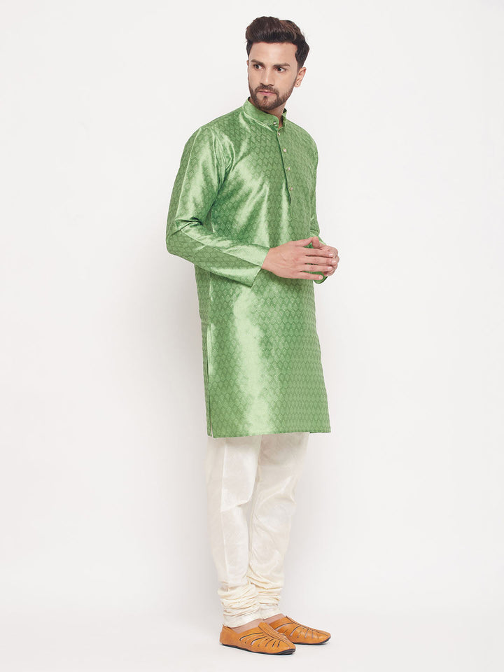 Sarvati Men's Mint Green Woven Kurta Pyjama Set