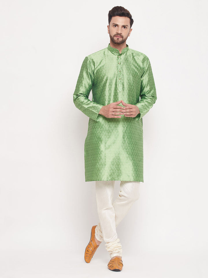 Sarvati Men's Mint Green Woven Kurta Pyjama Set