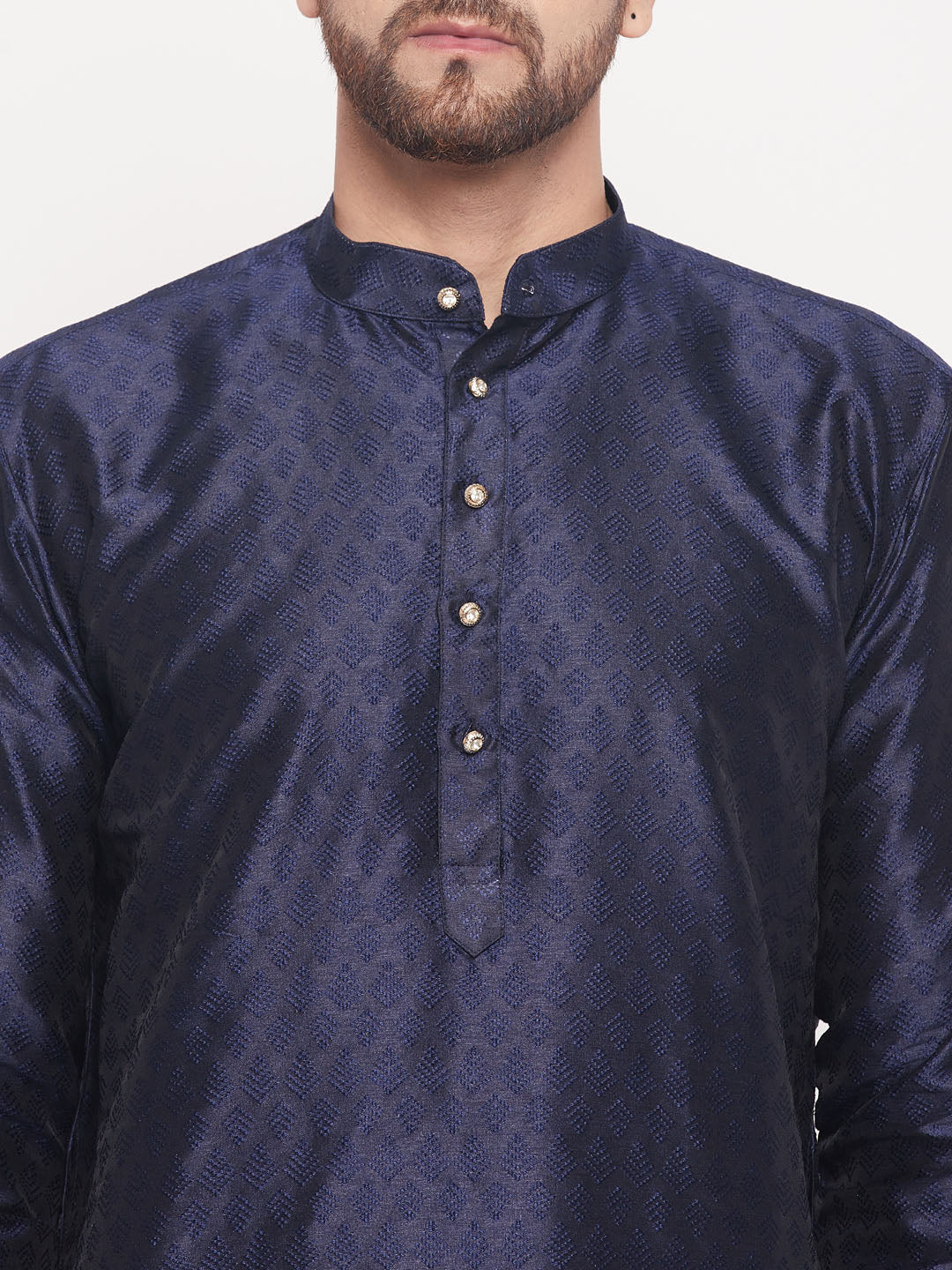 Sarvati Men's Navy Blue Woven Kurta Pyjama Set