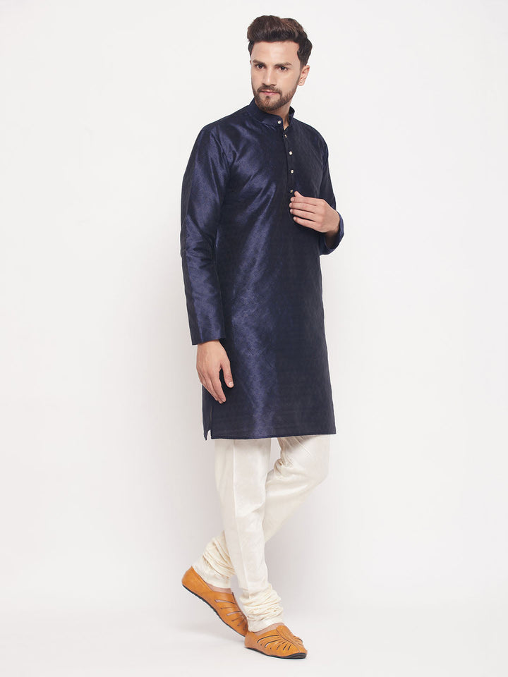 Sarvati Men's Navy Blue Woven Kurta Pyjama Set