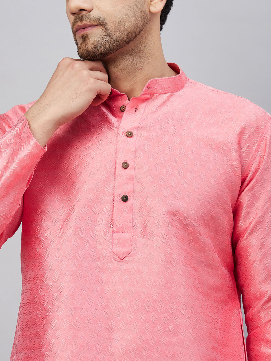 Sarvati Men's Pink Woven Kurta With pant Set