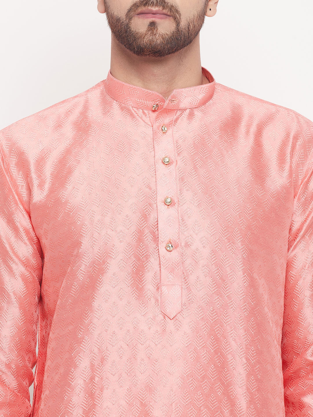 Sarvati Men's Pink Woven Silk Blend Kurta Pyjama Set