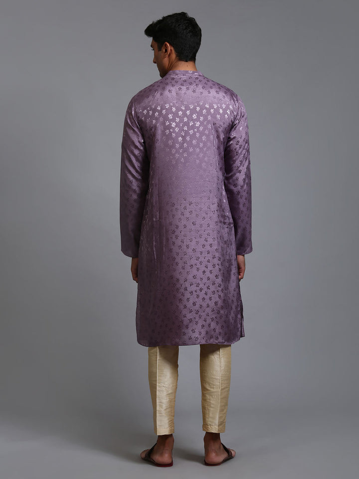 Sarvati Men's Purple Jacquard Kurta with Pant Set