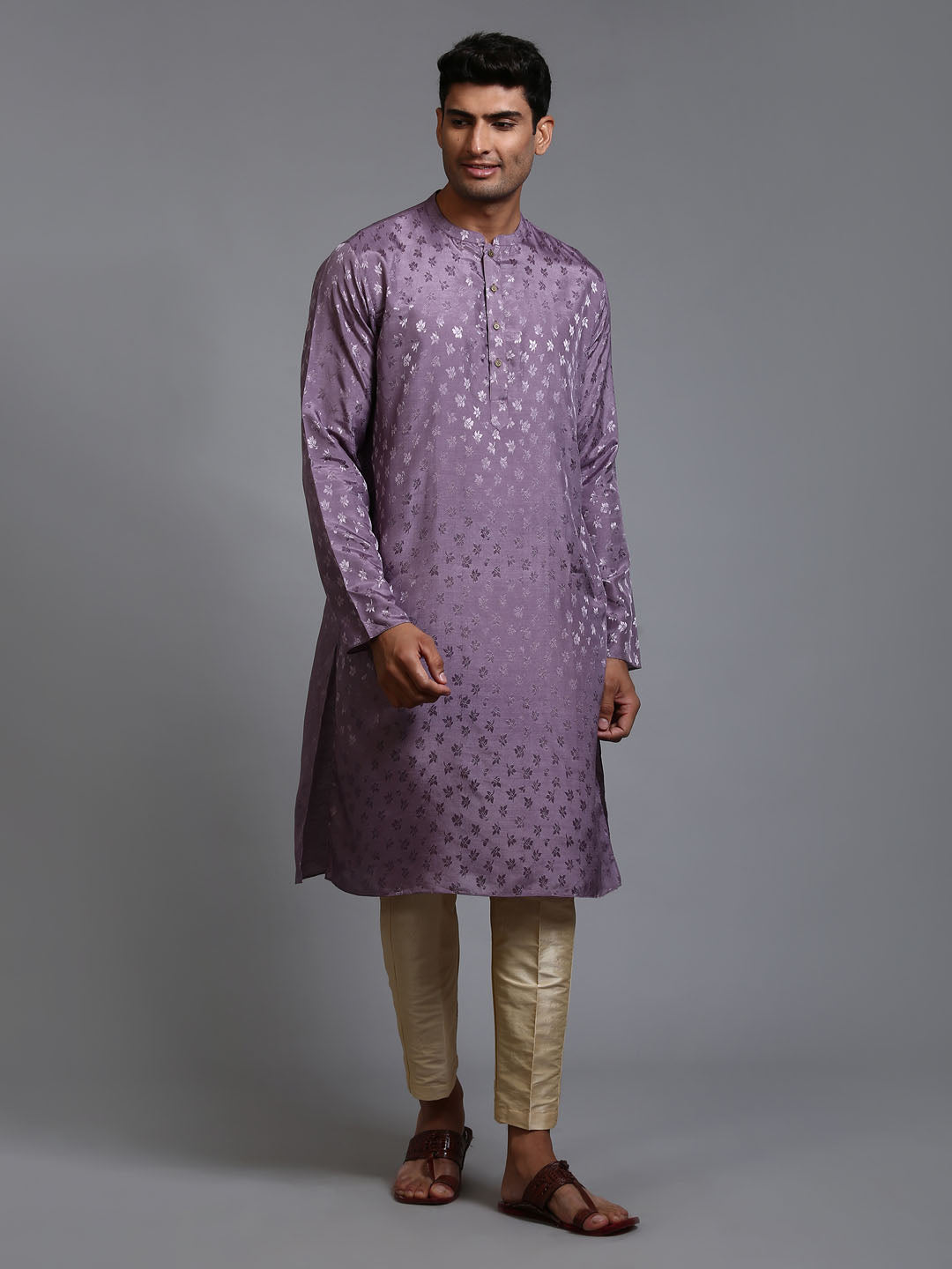 Sarvati Men's Purple Jacquard Kurta with Pant Set