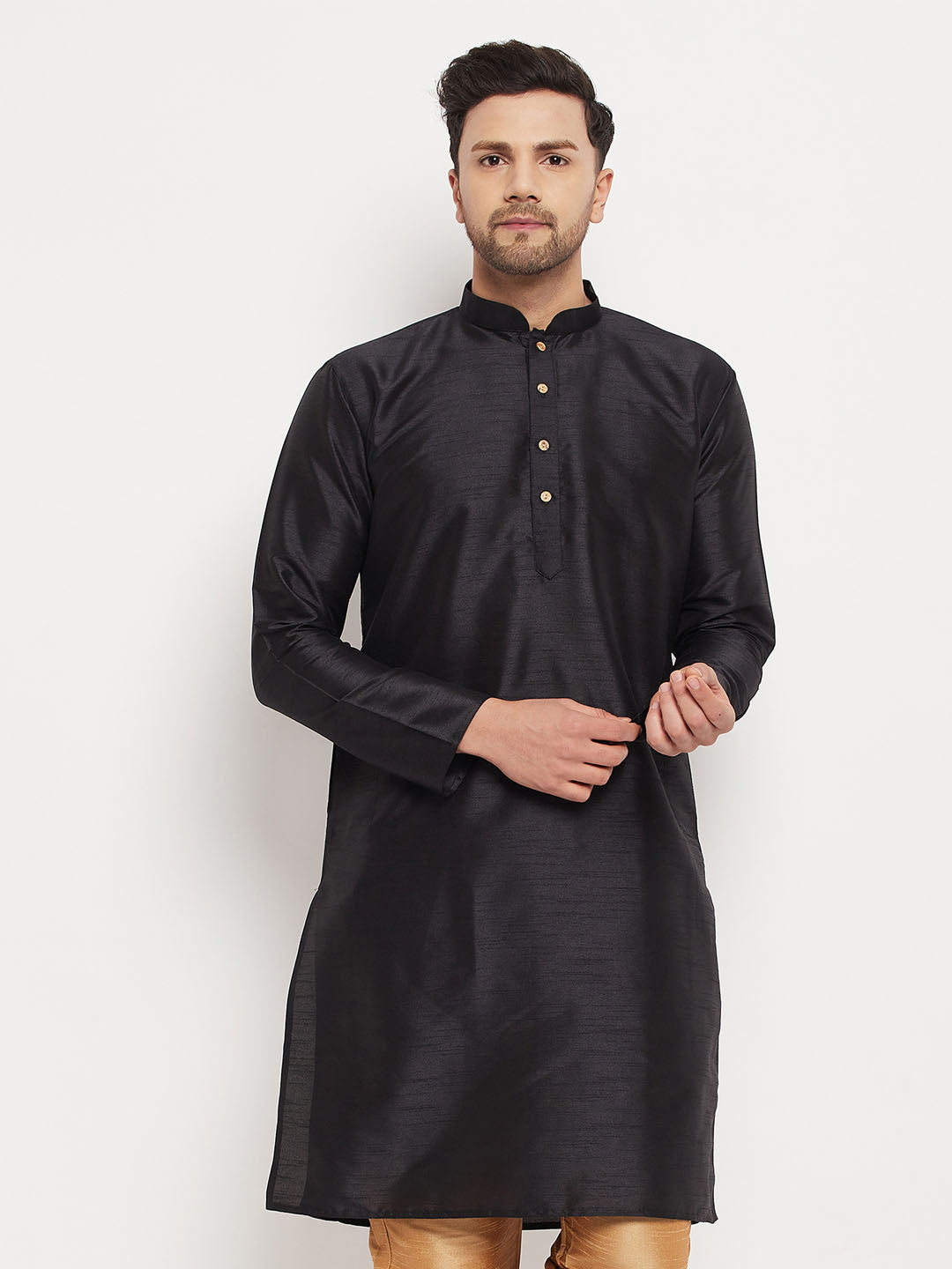 Men's Black Cotton Silk Blend Kurta