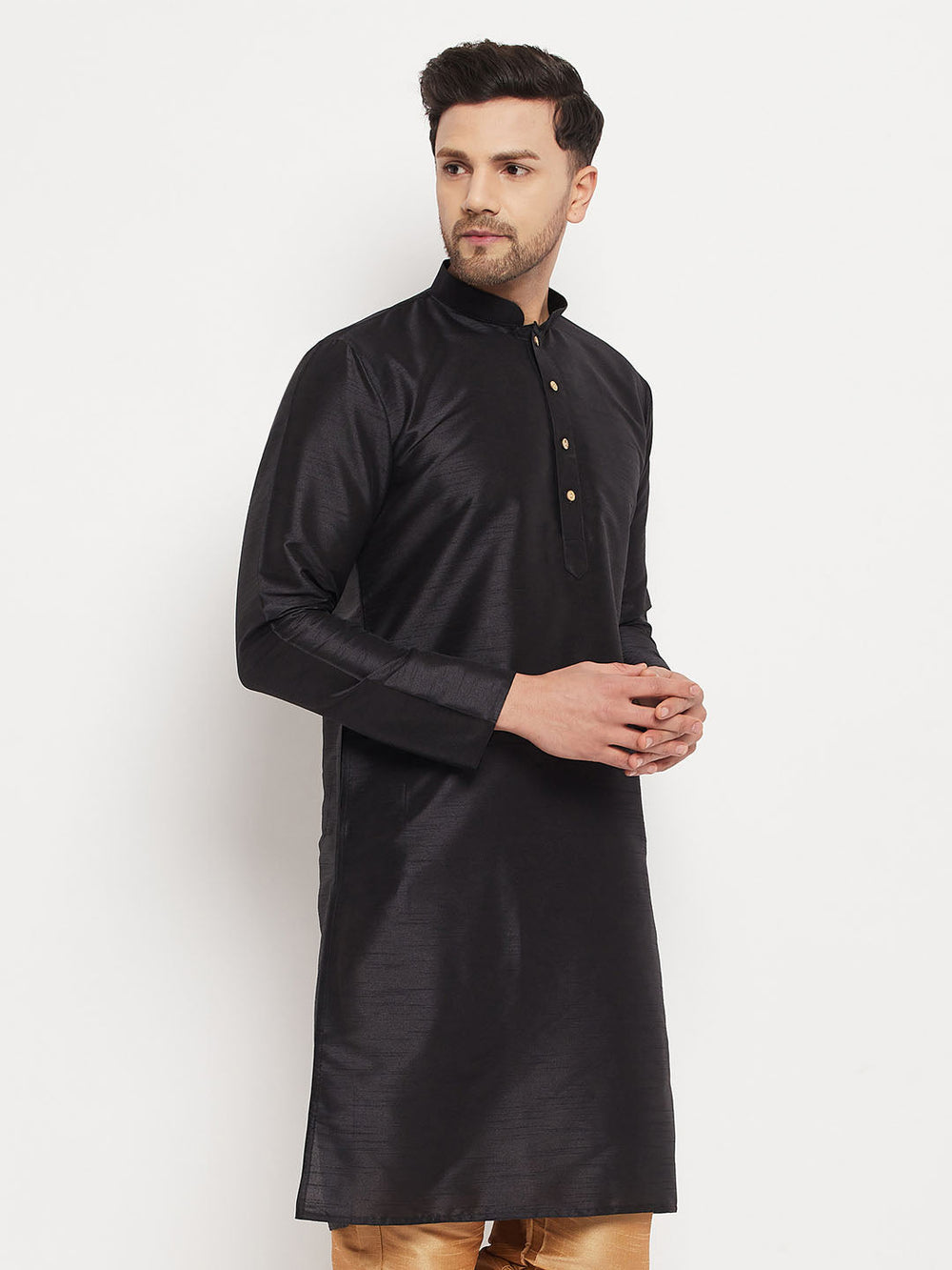 Men's Black Cotton Silk Blend Kurta
