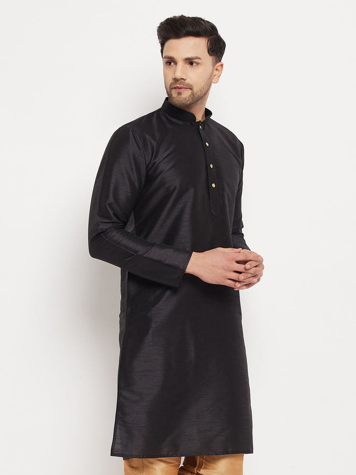 Men's Black Cotton Silk Blend Kurta