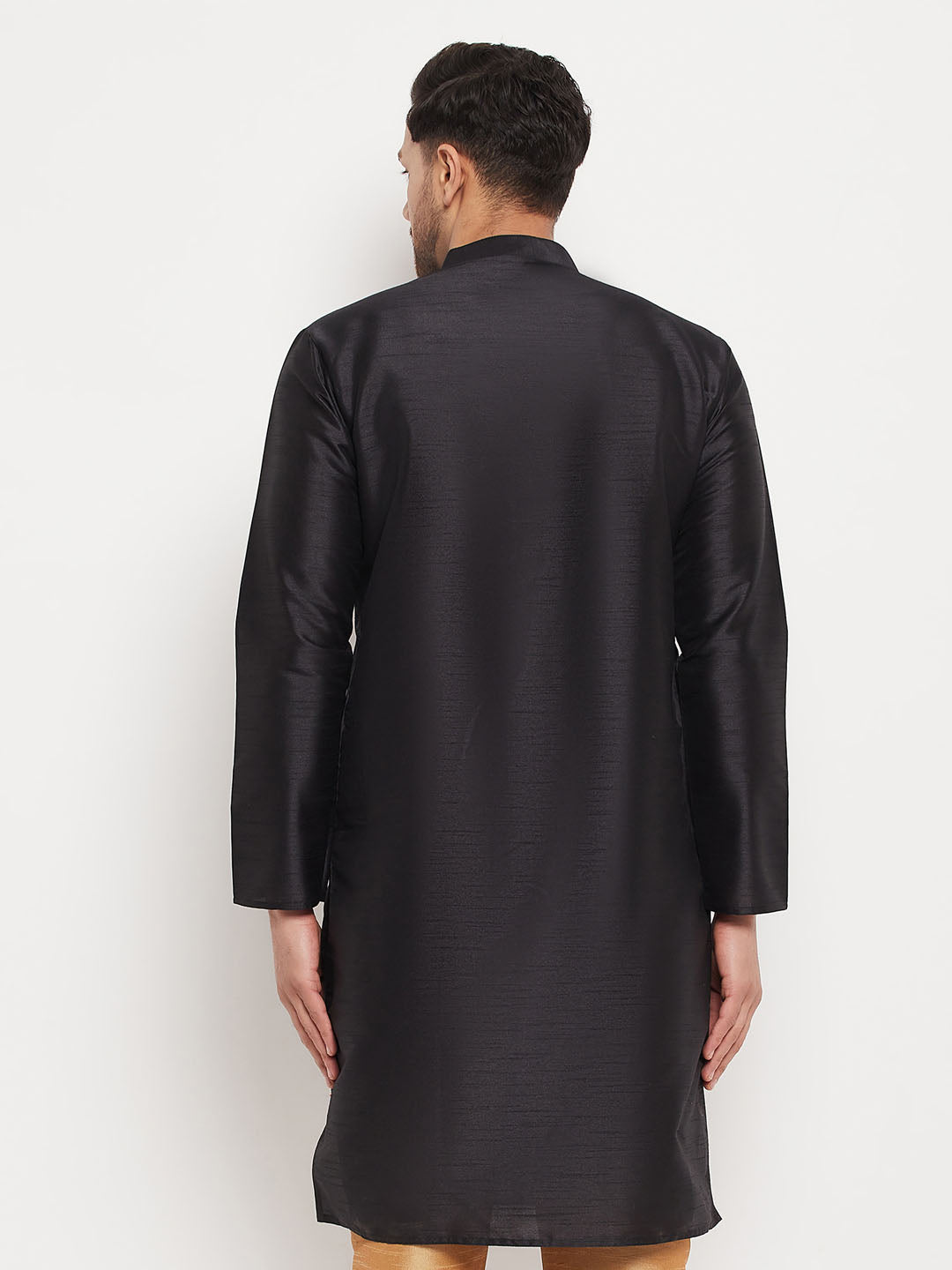 Men's Black Cotton Silk Blend Kurta