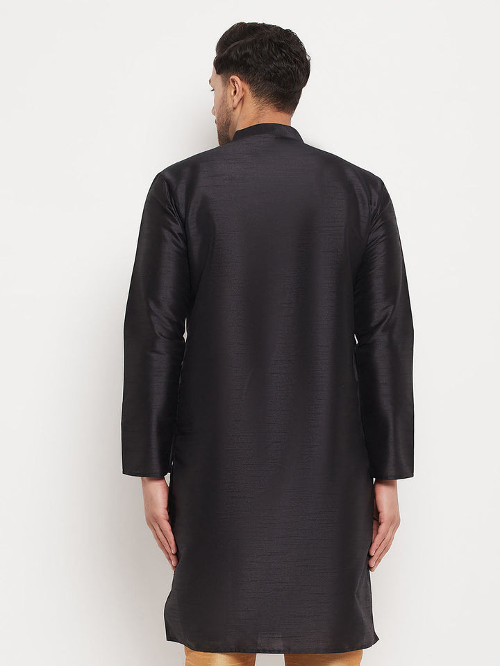 Men's Black Cotton Silk Blend Kurta