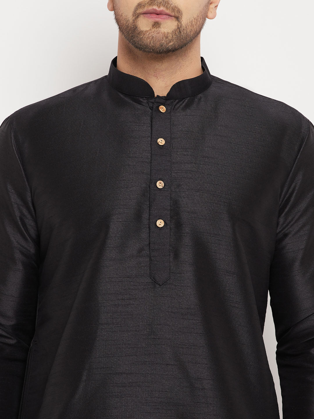 Men's Black Cotton Silk Blend Kurta