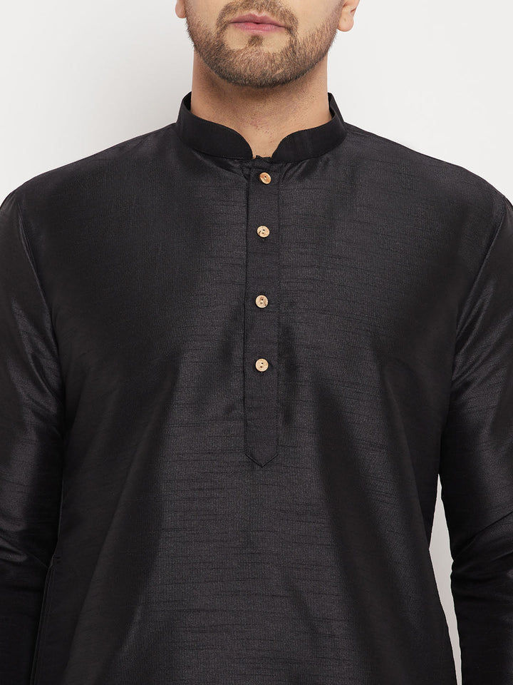 Men's Black Cotton Silk Blend Kurta