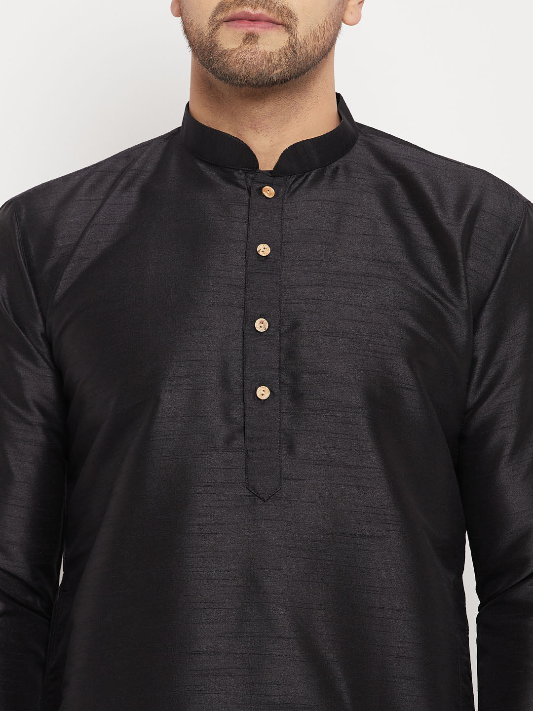 Sarvati Men's Black Silk Blend Kurta and Black Pant Style Pyjama Set