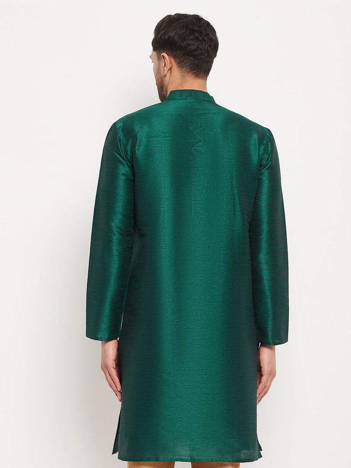 Men's Green Cotton Silk Blend Kurta