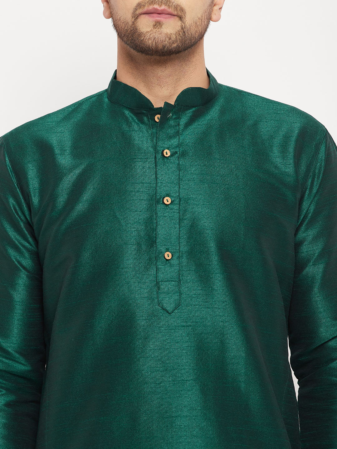 Sarvati Men's Green Cotton Silk Blend Kurta and Rose Gold Pant Style Pyjama Set