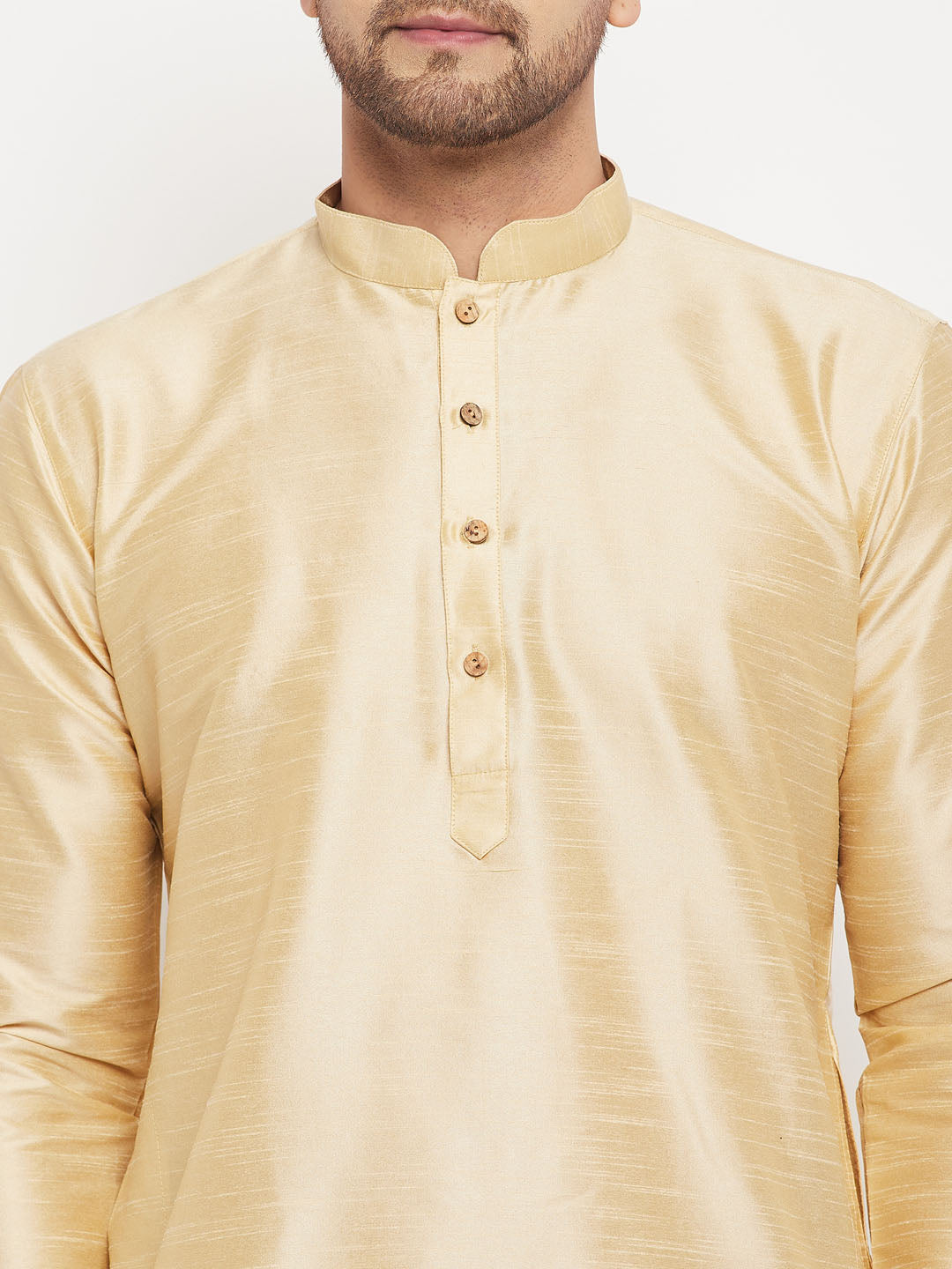 Sarvati Men's Gold Cotton Silk Blend Kurta and Gold Pant Style Pyjama Set