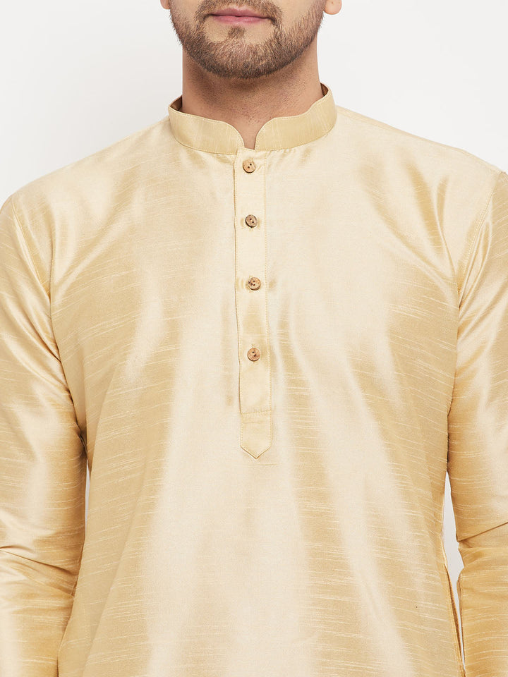 Sarvati Men's Gold Cotton Silk Blend Kurta and Gold Pant Style Pyjama Set