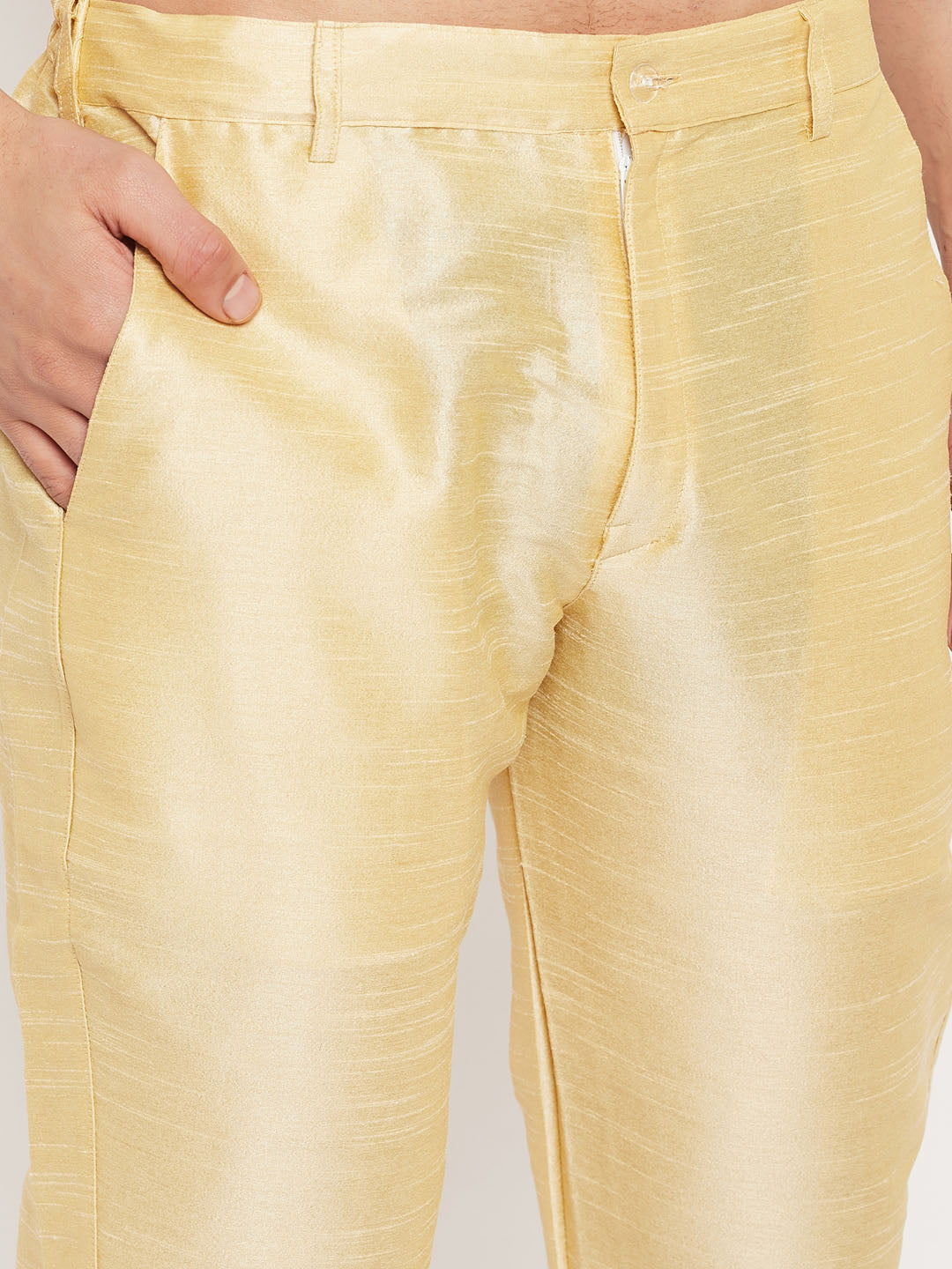 Sarvati Men's Gold Cotton Silk Blend Kurta and Gold Pant Style Pyjama Set