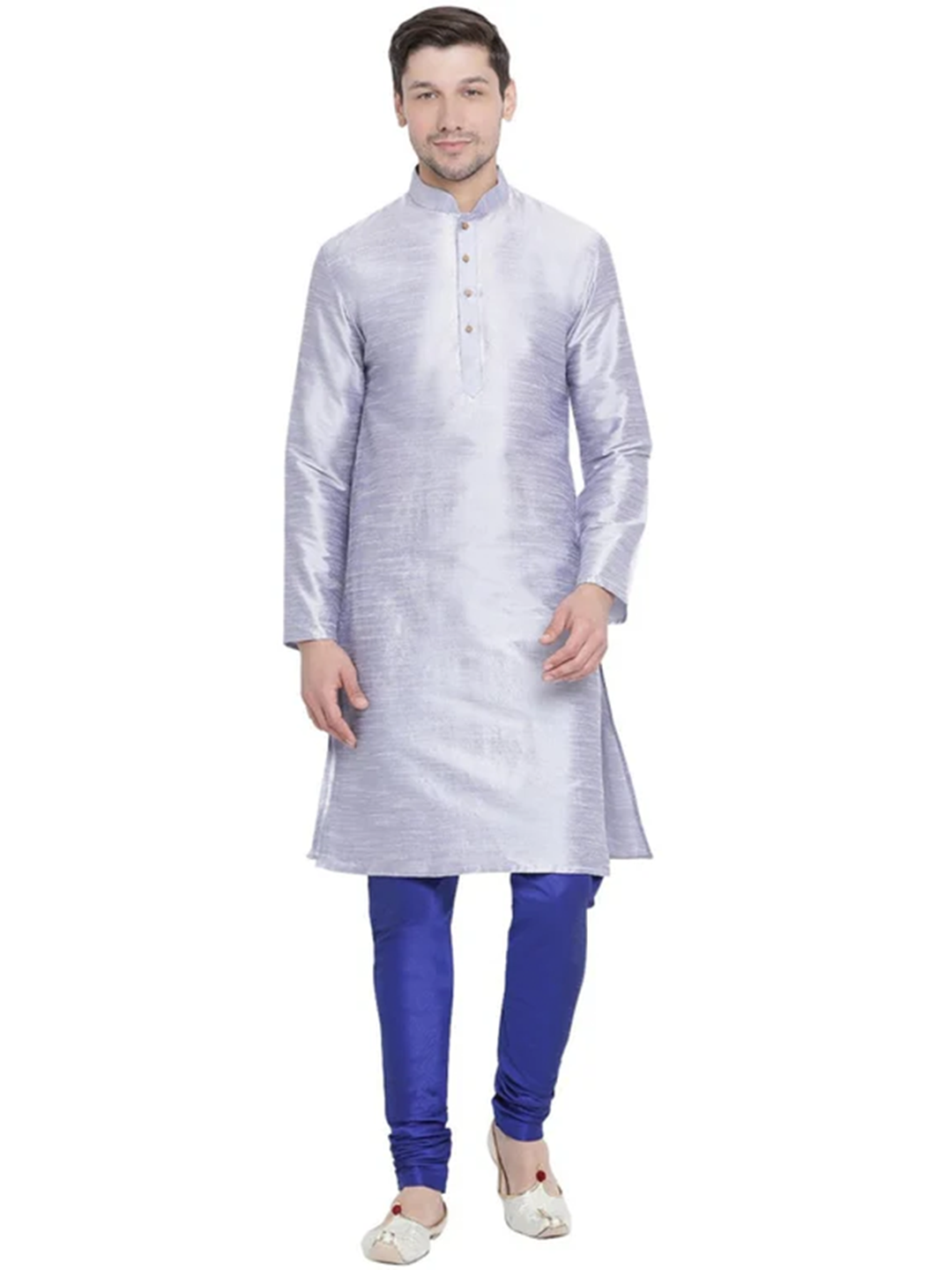 Sarvati Men's Light Blue Cotton Silk Blend Kurta and Pyjama Set