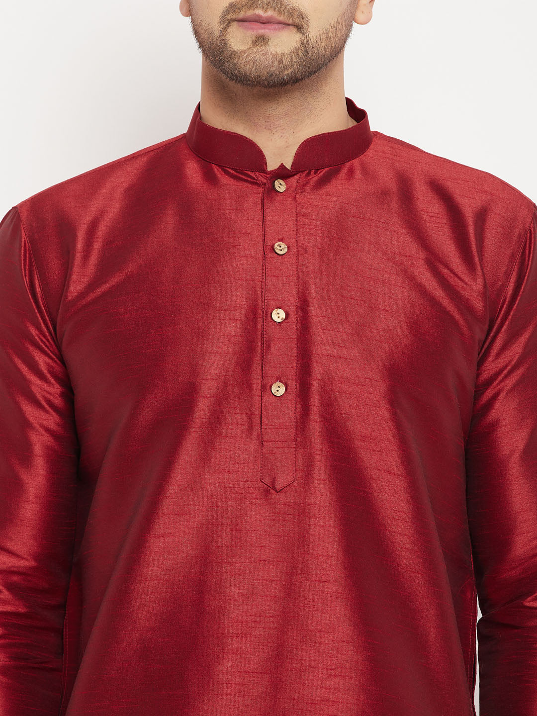 Sarvati Men's Maroon Silk Blend Kurta and Gold Pant Style Pyjama Set