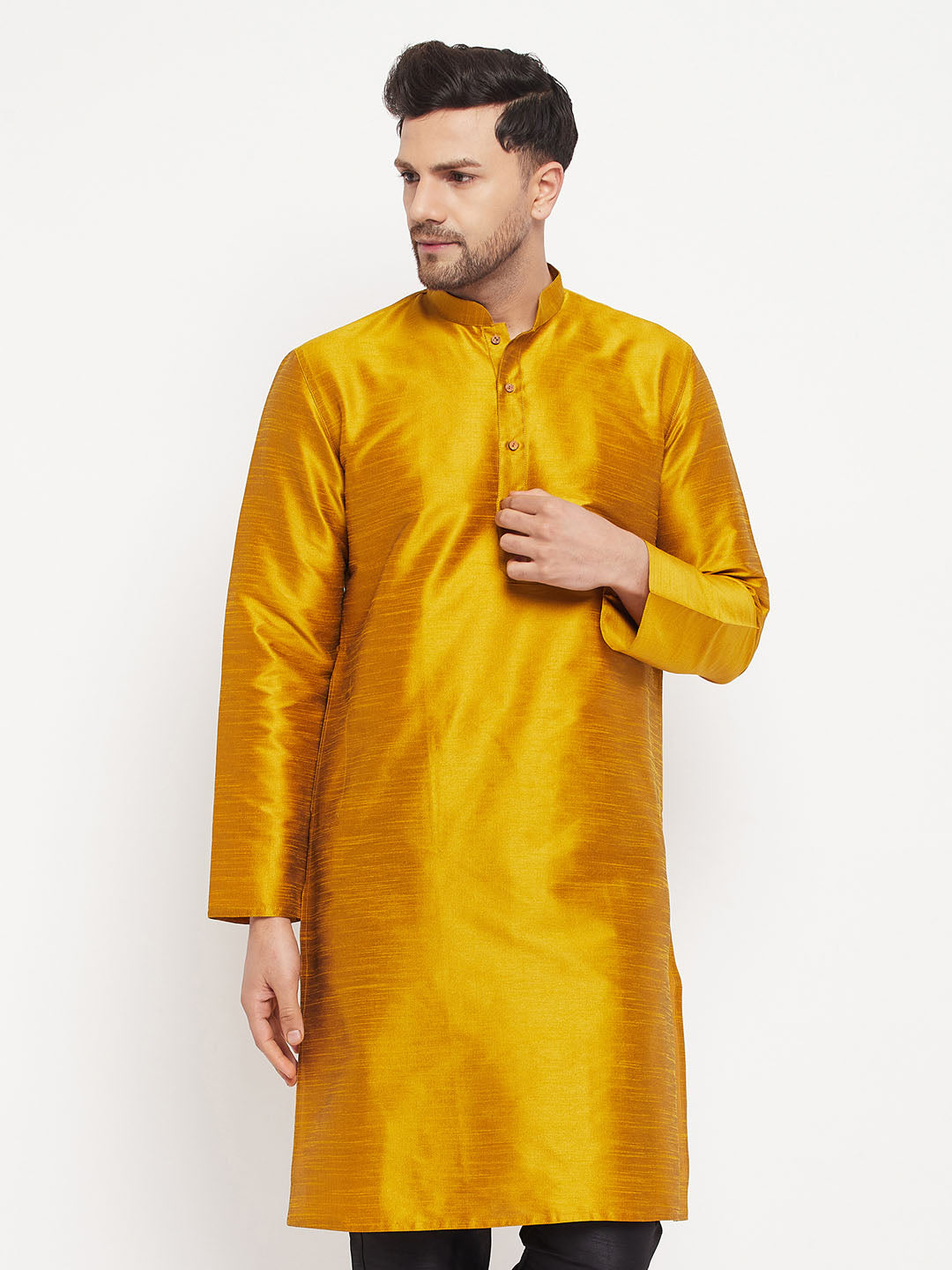 Men's Mustard Cotton Silk Blend Kurta