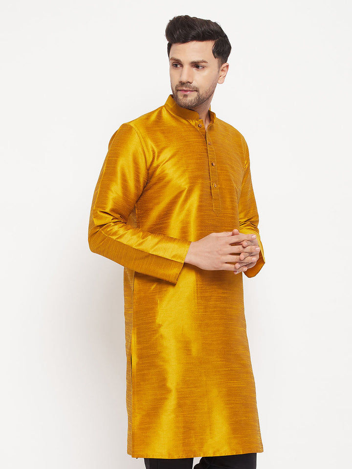 Men's Mustard Cotton Silk Blend Kurta