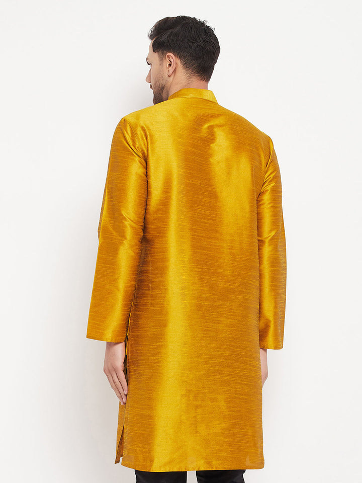 Men's Mustard Cotton Silk Blend Kurta