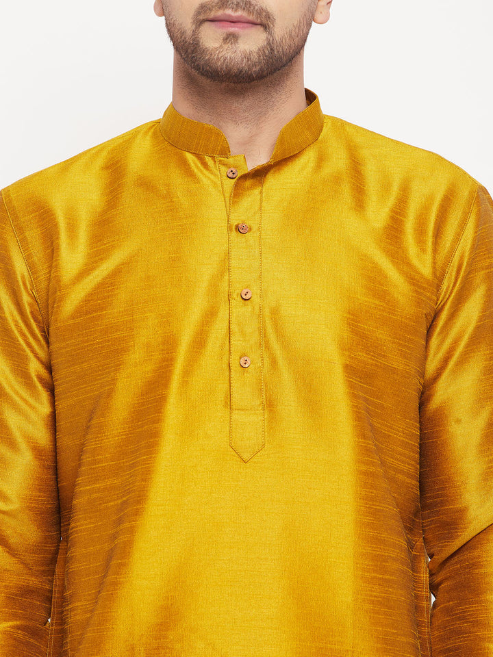 Men's Mustard Cotton Silk Blend Kurta