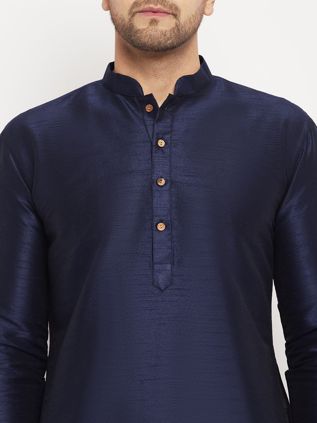 Sarvati Men's Navy Blue Silk Blend Kurta and Navy Blue Pant Style Pyjama Set