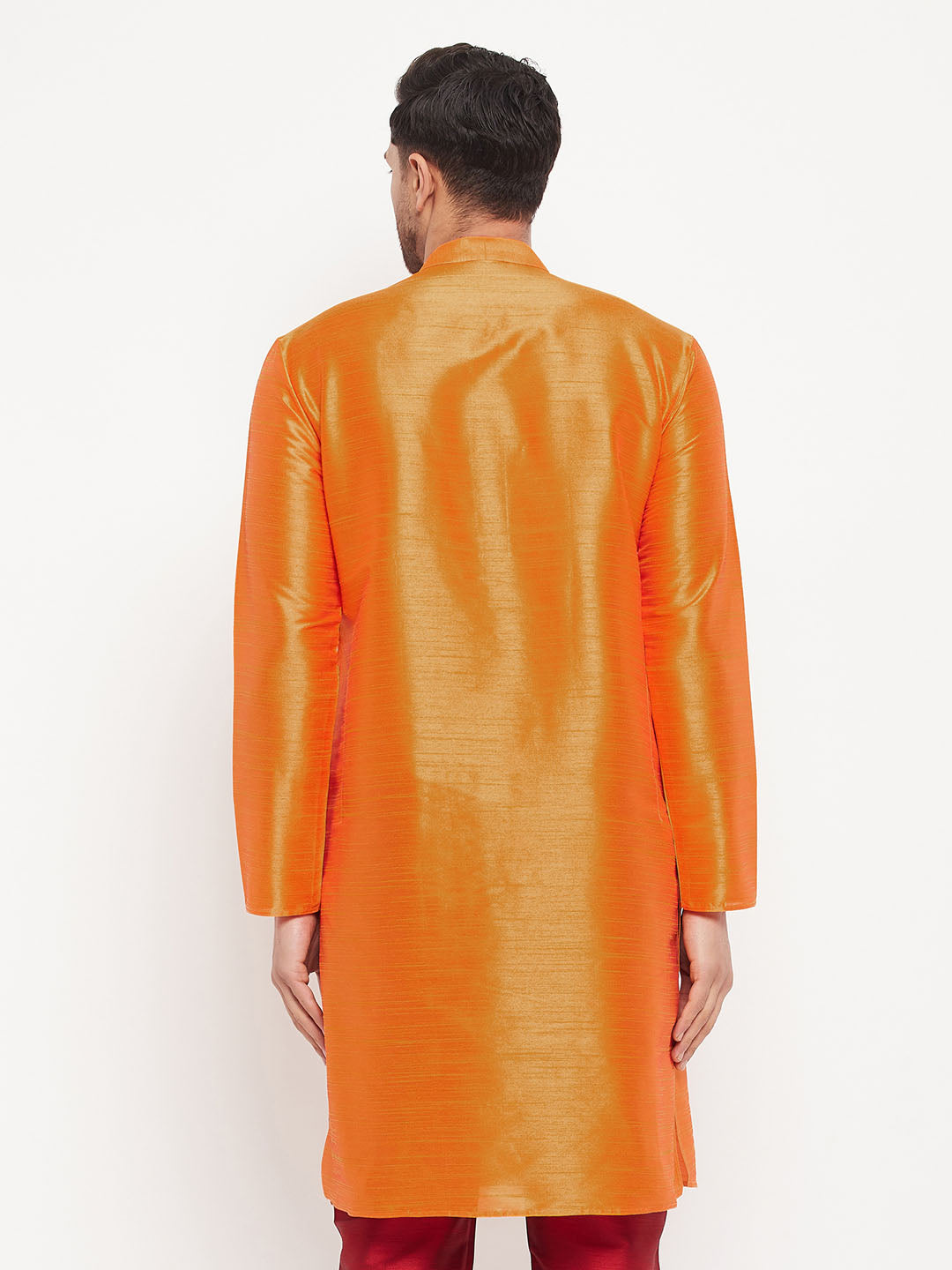 Men's Orange Cotton Silk Blend Kurta