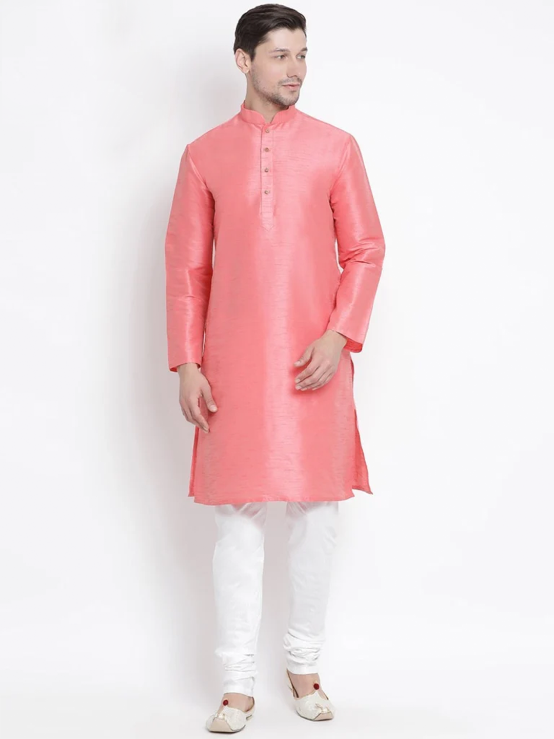 Sarvati Men's Pink Cotton Silk Blend Kurta and Pyjama Set