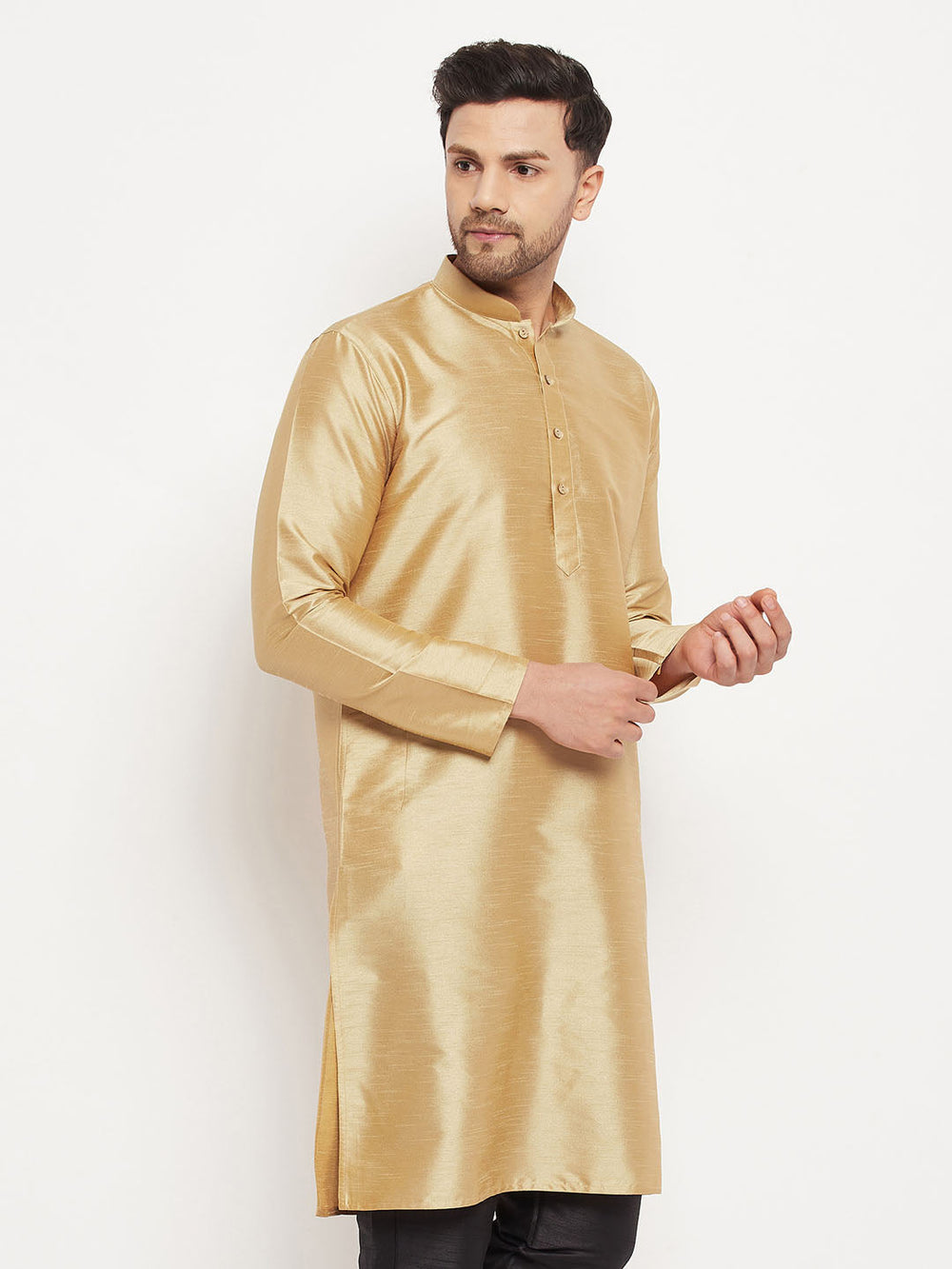Men's Gold Cotton Silk Blend Kurta