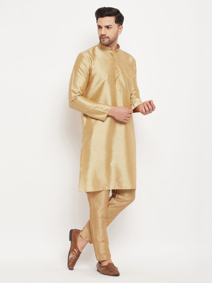 Sarvati Men's Rose Gold Silk Blend Kurta and Rose Gold Pant Style Pyjama Set