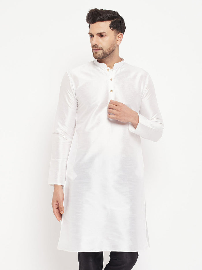 Men's White Cotton Silk Blend Kurta