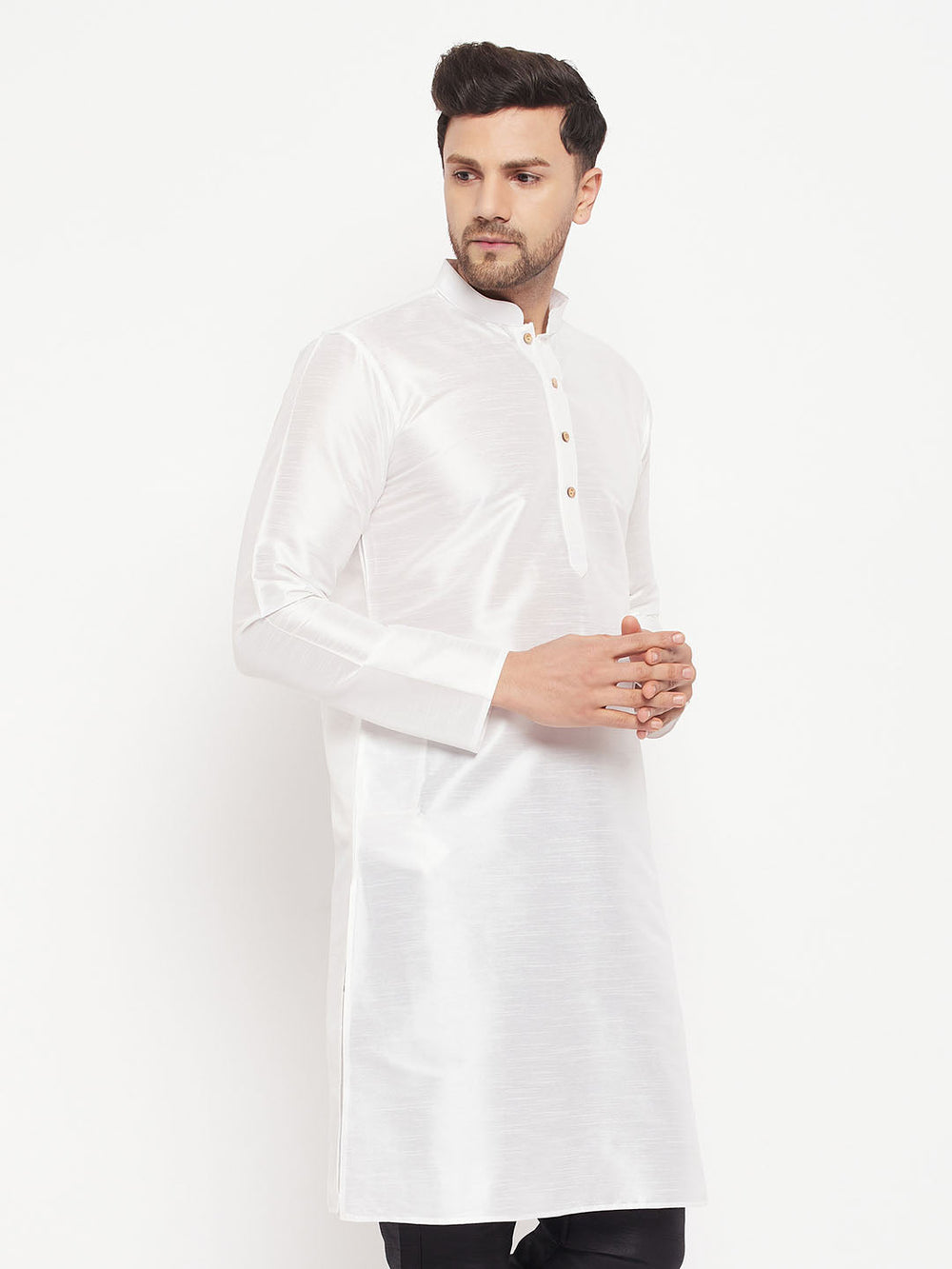 Men's White Cotton Silk Blend Kurta - view 2