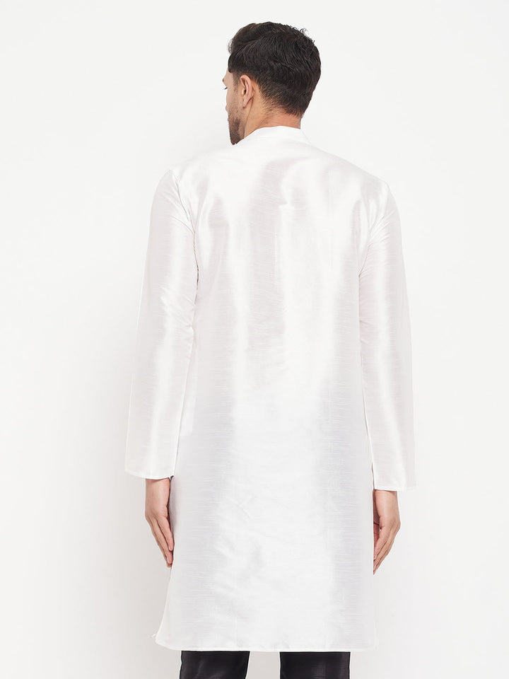 Men's White Cotton Silk Blend Kurta - view 3