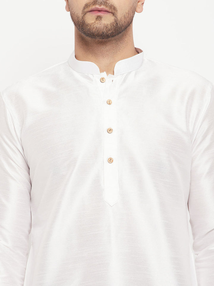 Men's White Cotton Silk Blend Kurta - view 4
