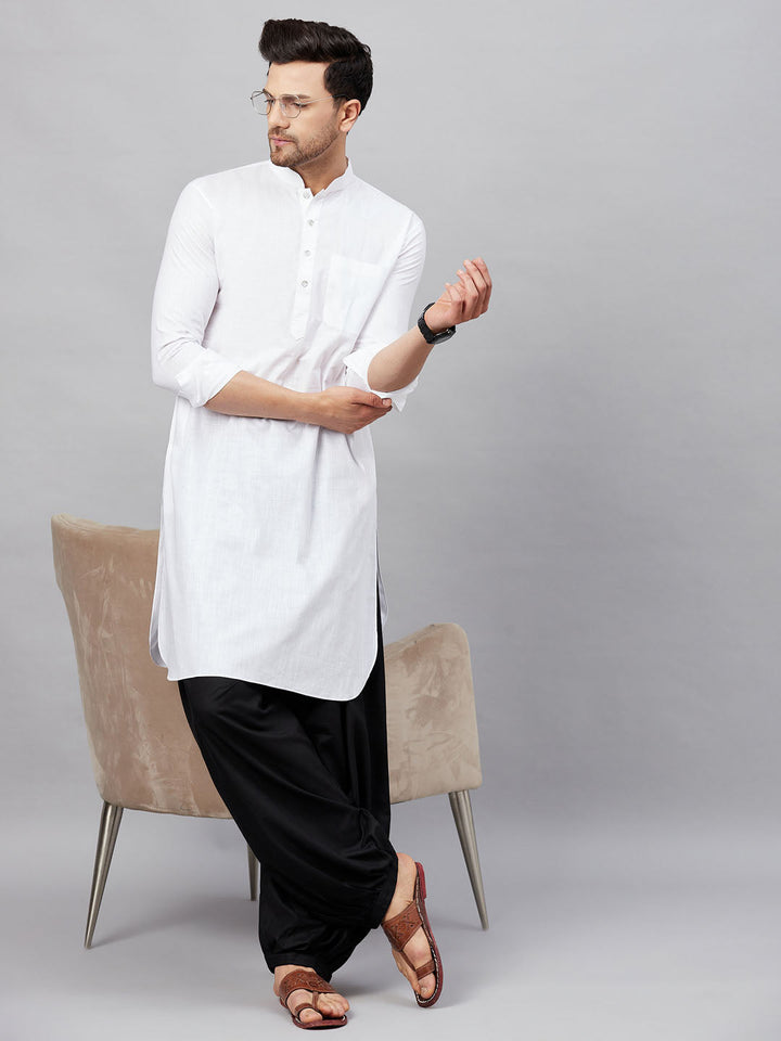 Men's White Cotton Blend Pathani Suit Set