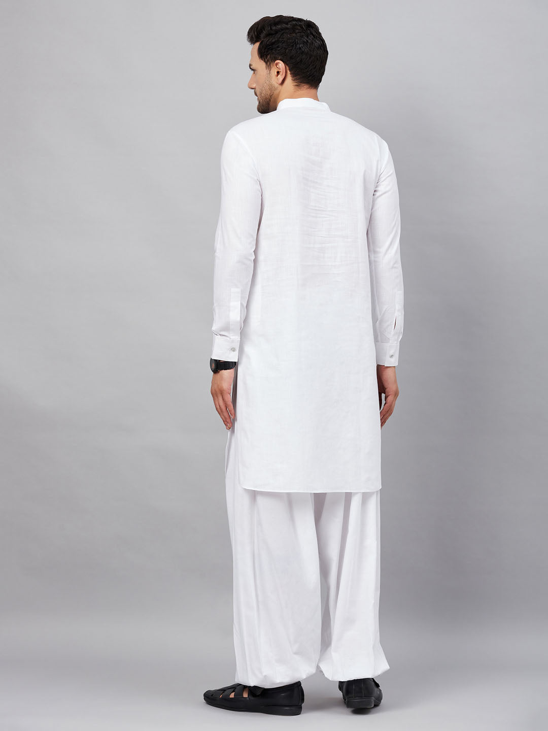 Sarvati Men's White Cotton Blend Pathani Suit Set