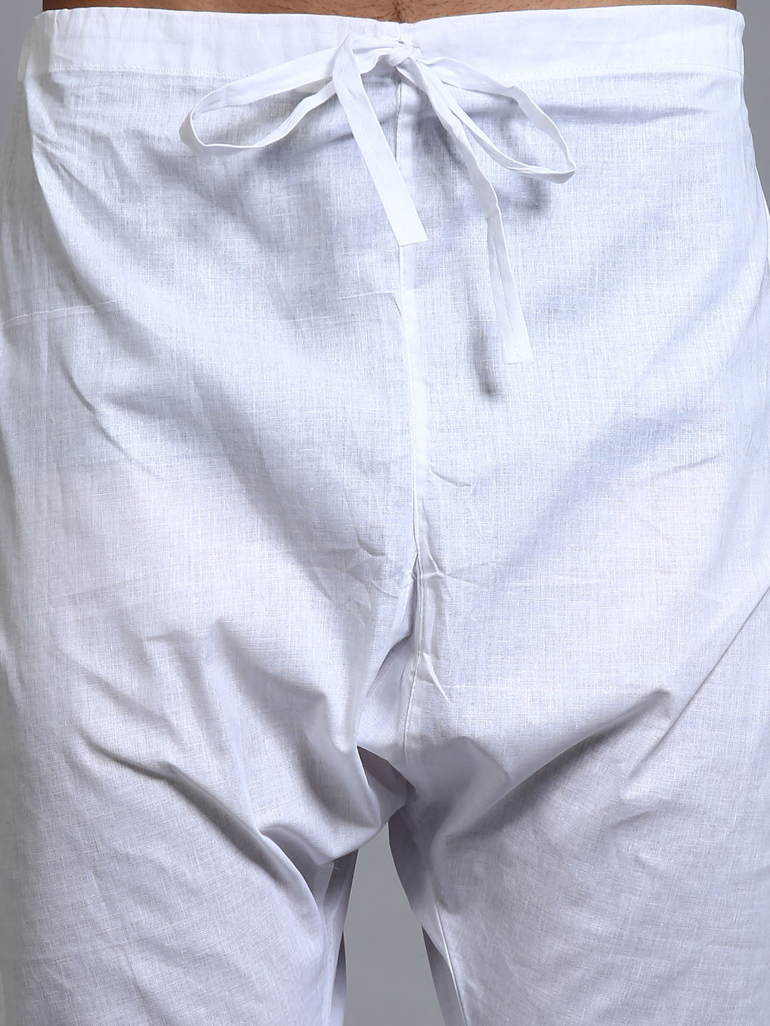Sarvati Men's White Cotton Blend Pathani Kurta Pyjama Set