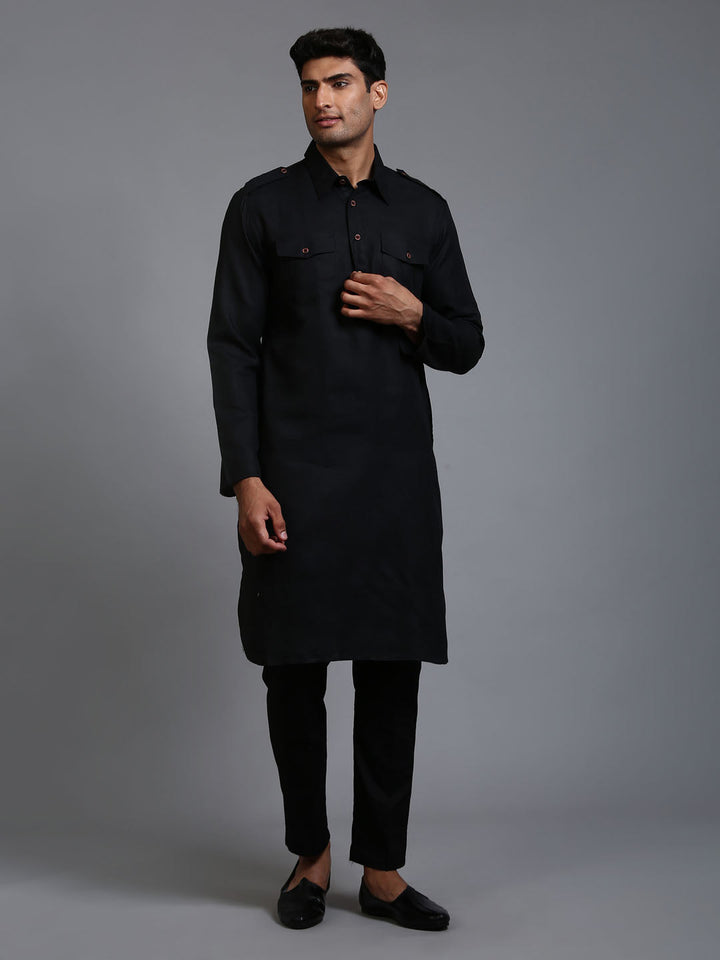 Sarvati Men's Black Pathani Suit Set