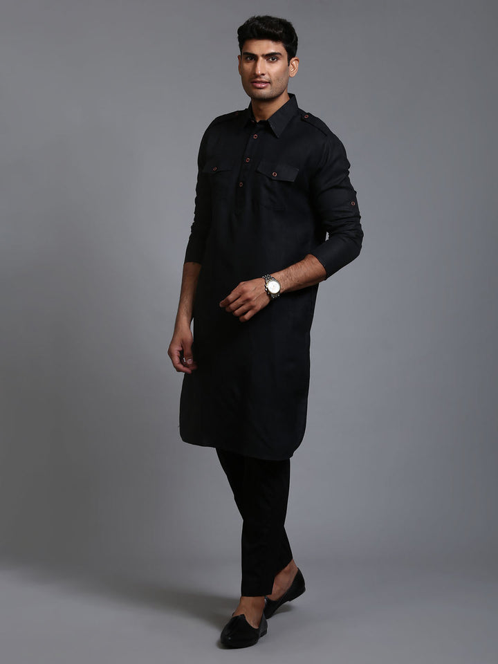 Sarvati Men's Black Pathani Suit Set