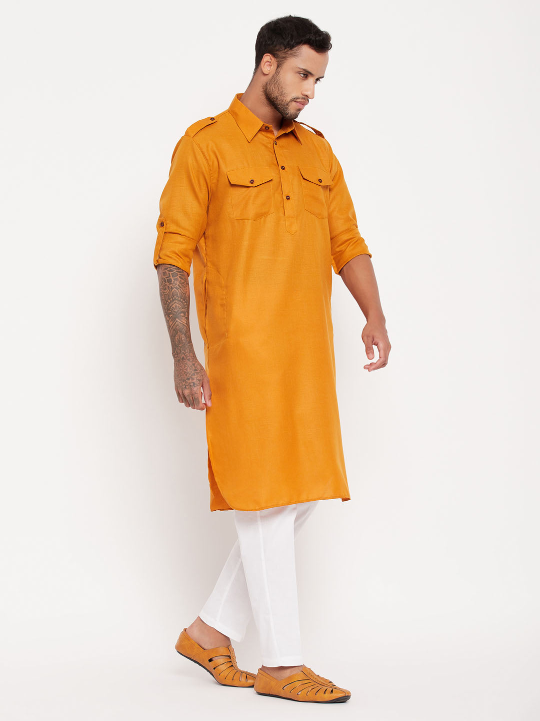 Sarvati Men's Rust Pathani Suit With White Pant Set